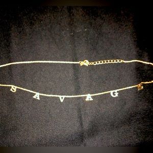 Silver “SAVAGE” Chain Letters Word Necklace Choker